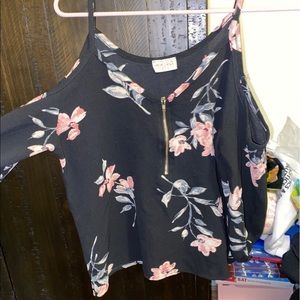 Black floral shoulder Blouse
